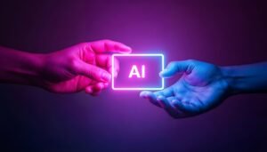 Mãos segurando um letreiro de neon com a sigla Adobe IA, representando as inovações em inteligência artificial nas atualizações de 2025 da adobe lançando IA